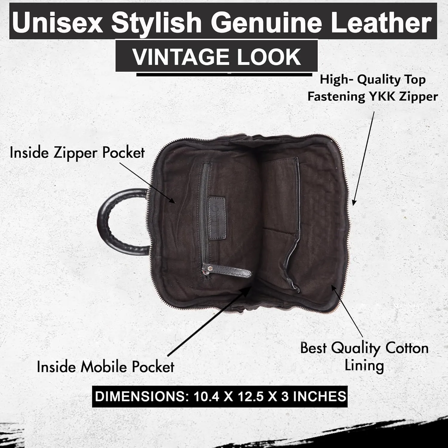 12.5 Inch Genuine Leather Backpack for Women and Men, Black Leather Backpack with Adjustable Shoulder Strap