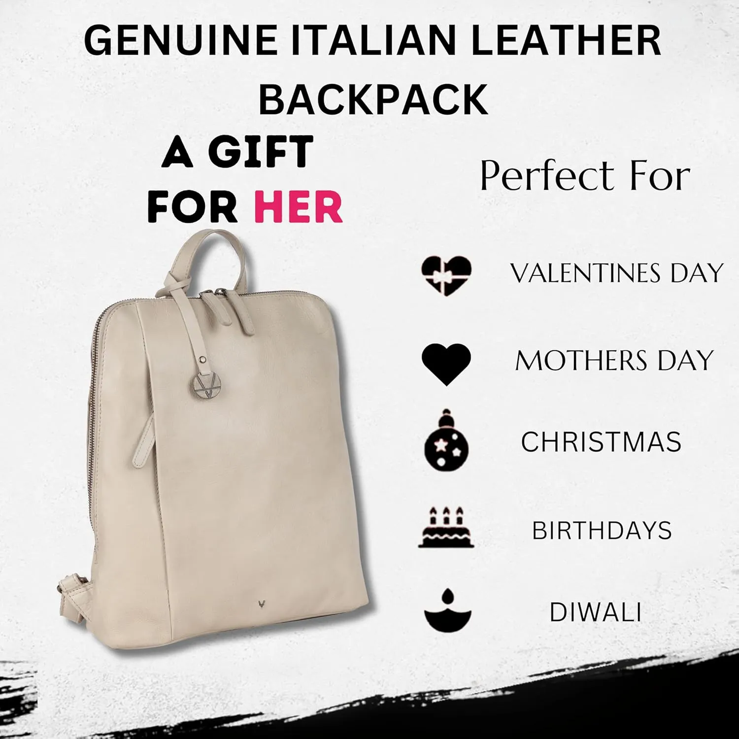 14.5 Inch Genuine Leather Backpack for Women and Men, Beige Leather Backpack with Adjustable Shoulder Strap
