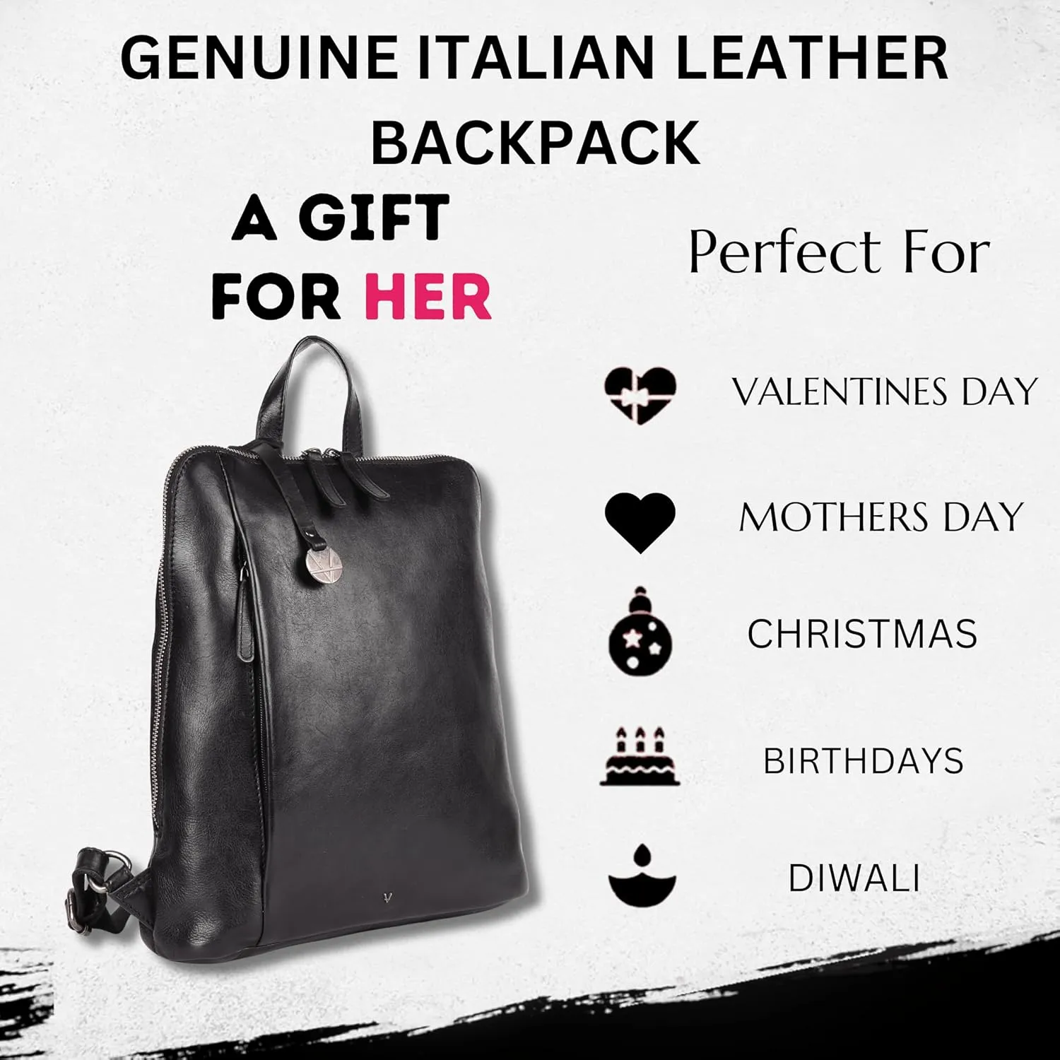 14.5 Inch Genuine Leather Backpack for Women and Men, Black Leather Backpack with Adjustable Shoulder Strap