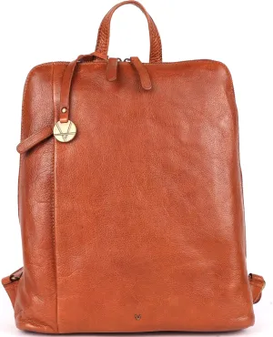 14.5 Inch Genuine Leather Backpack for Women and Men, Cognac Leather Backpack with Adjustable Shoulder Strap