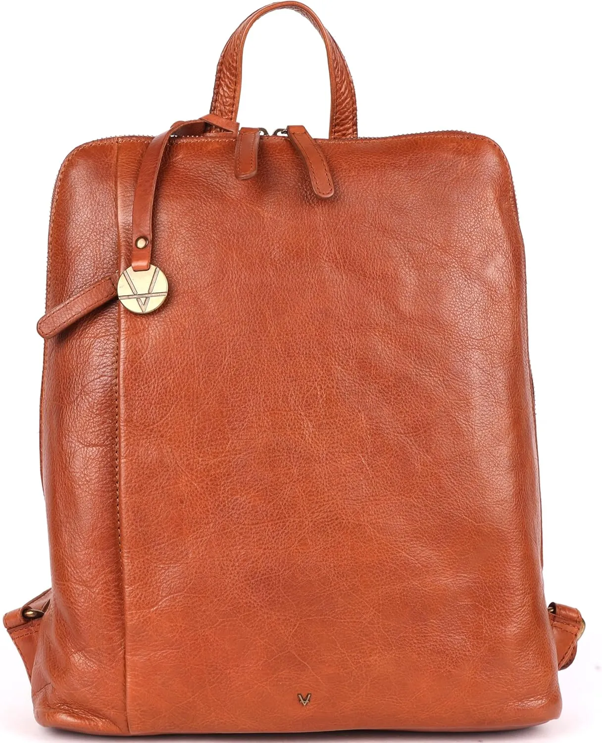 14.5 Inch Genuine Leather Backpack for Women and Men, Cognac Leather Backpack with Adjustable Shoulder Strap