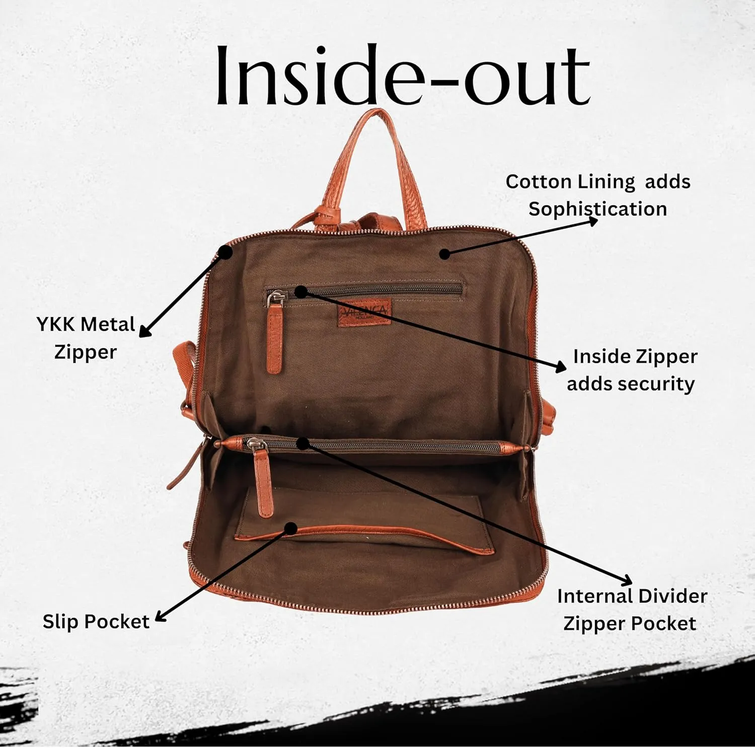 14.5 Inch Genuine Leather Backpack for Women and Men, Cognac Leather Backpack with Adjustable Shoulder Strap