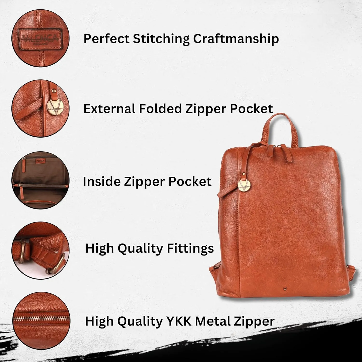 14.5 Inch Genuine Leather Backpack for Women and Men, Cognac Leather Backpack with Adjustable Shoulder Strap