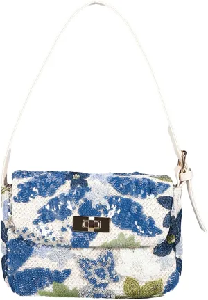 2025 Sequin Embroidered Floral Shoulder Handbag Summer Straw Woven Fashion Underarm Bag Beach Purse Clutch Tote