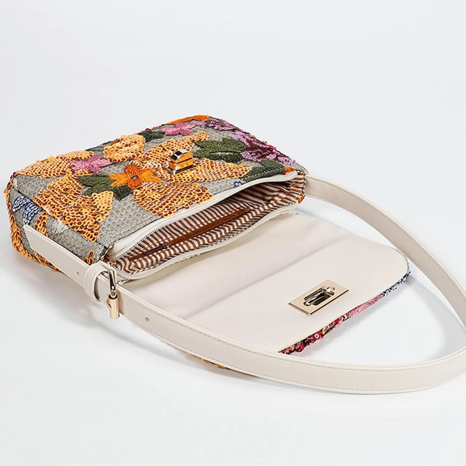 2025 Sequin Embroidered Floral Shoulder Handbag Summer Straw Woven Fashion Underarm Bag Beach Purse Clutch Tote