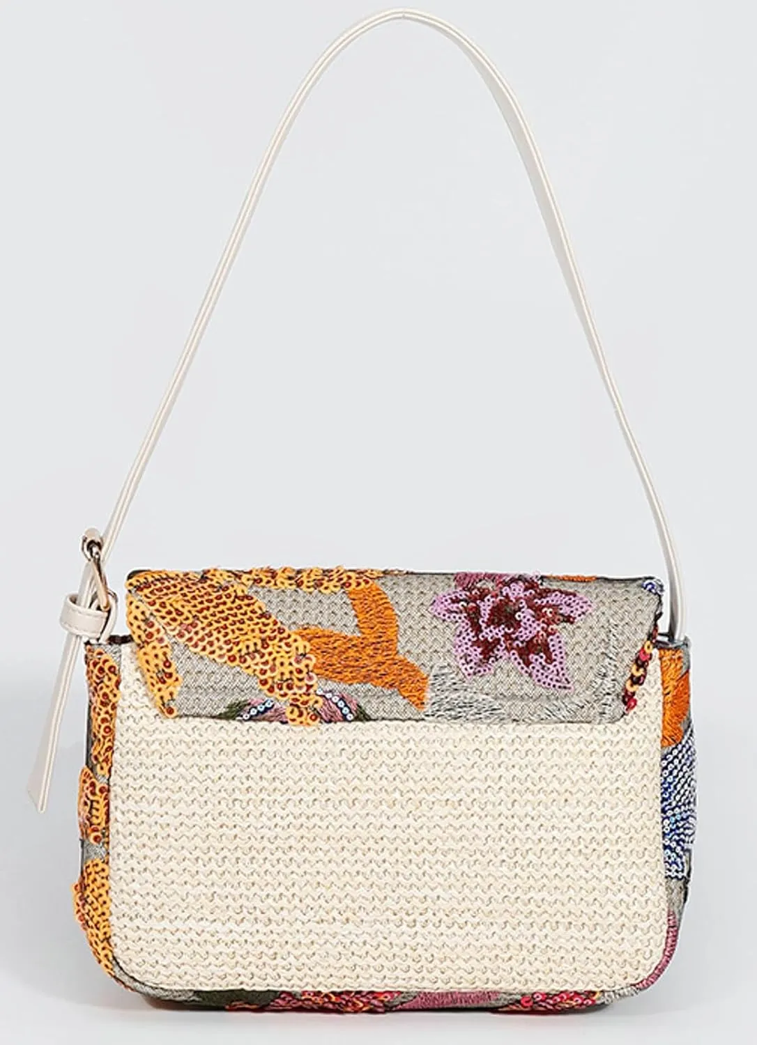 2025 Sequin Embroidered Floral Shoulder Handbag Summer Straw Woven Fashion Underarm Bag Beach Purse Clutch Tote