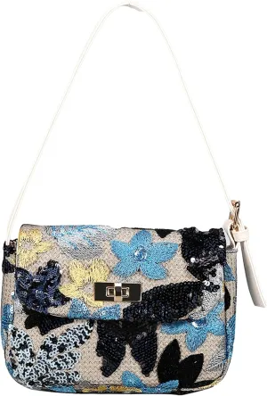 2025 Sequin Embroidered Floral Shoulder Handbag Summer Straw Woven Fashion Underarm Bag Beach Purse Clutch Tote