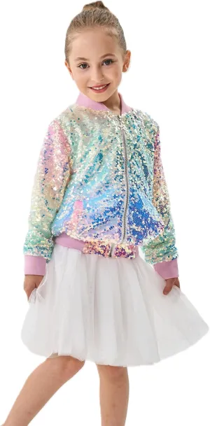 2Bunnies Girl Ombre Pastel Gradient Shimmer Sparkle Colorful Sequin Bomber Jacket