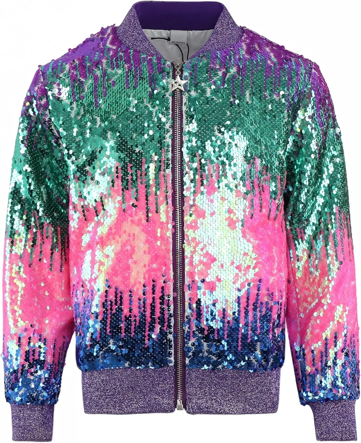 2Bunnies Girl Ombre Pastel Gradient Shimmer Sparkle Colorful Sequin Bomber Jacket