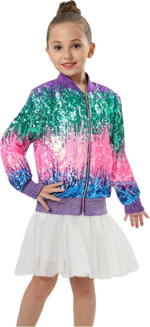 2Bunnies Girl Ombre Pastel Gradient Shimmer Sparkle Colorful Sequin Bomber Jacket