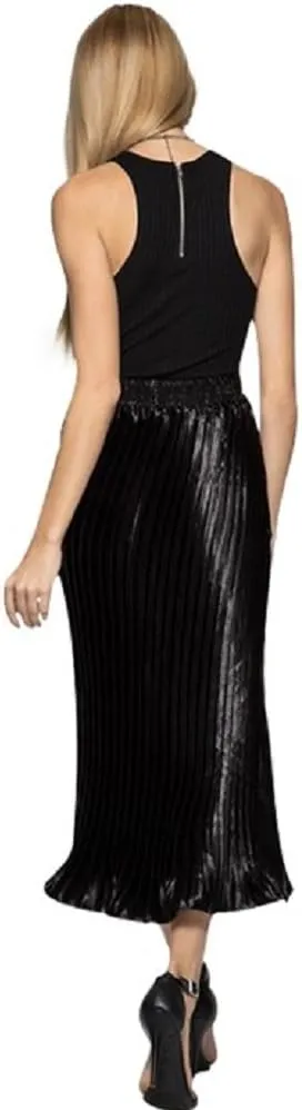 2Chique Boutique Women's Black Metallic Foil Pleated Midi Skirt