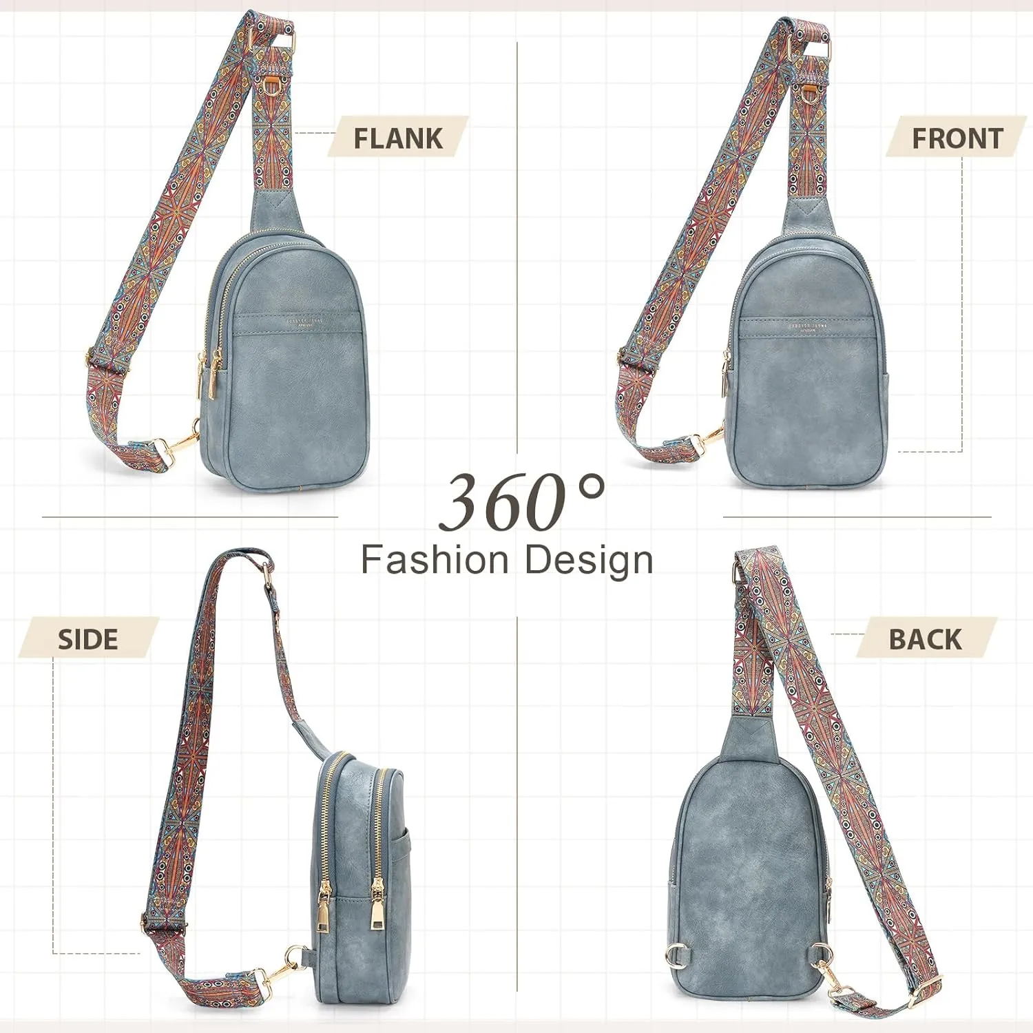 APHISON Small Sling Bag Cell Phone Purse Vegan Leather Fanny Packs Chest Bag with Adjustable Strap Blue