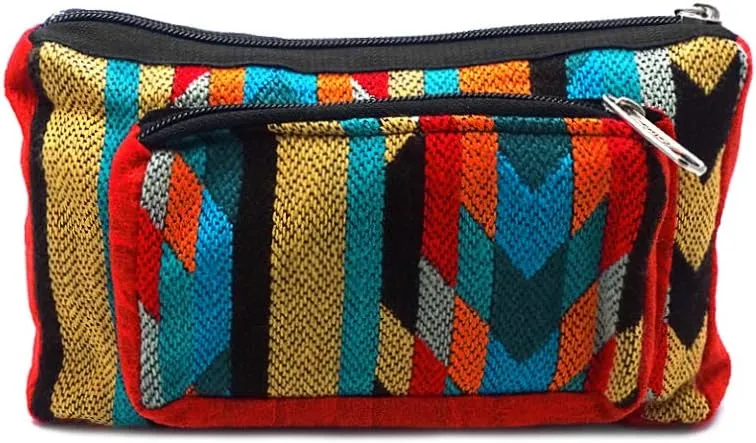 Aztec Tribal Print Pattern Adjustable Buckle Fanny Pack Waist Bag -Handmade Belt Pouch Boho Travel Accessories (Red/Multi)