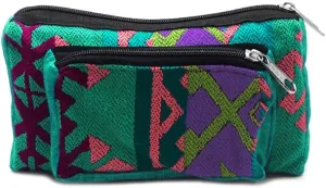 Aztec Tribal Print Pattern Adjustable Buckle Fanny Pack Waist Bag - Handmade Belt Pouch Boho Travel Accessories (Teal/Multi)