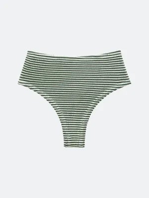 BALBOA HIGH WAISTED BIKINI BOTTOM - GREEN STRIPED