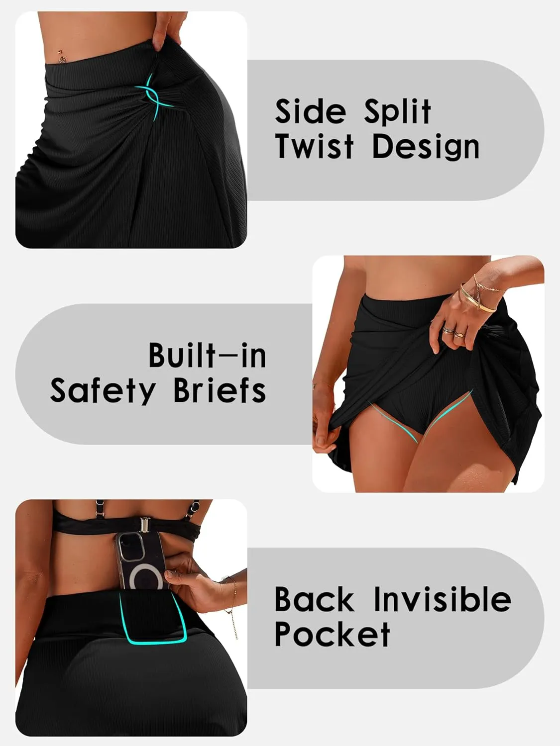 beautyin Women's Swim Skirt High Waisted Tummy Control Twisted Waist Pleated Swimsuit Bathing Suit Bottoms