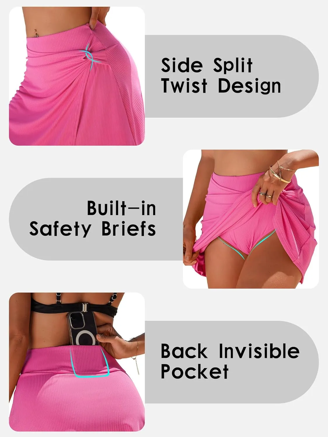 beautyin Women's Swim Skirt High Waisted Tummy Control Twisted Waist Pleated Swimsuit Bathing Suit Bottoms