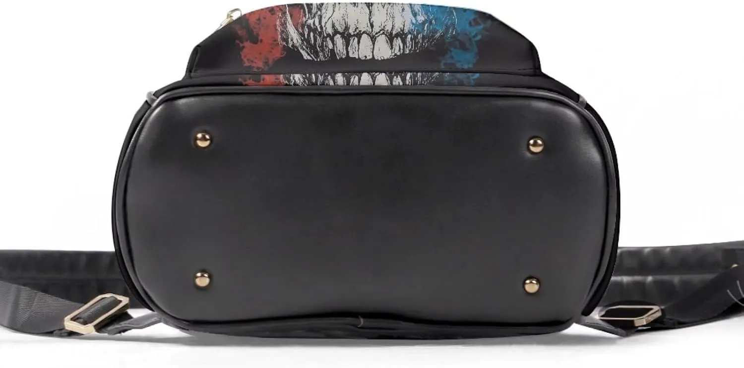 Black Cat Skull Small Backpack Purse Leather Purse Womens Mini Backpacks for Travel Work Casual Shoulders Bag with Front Zipper Pocket