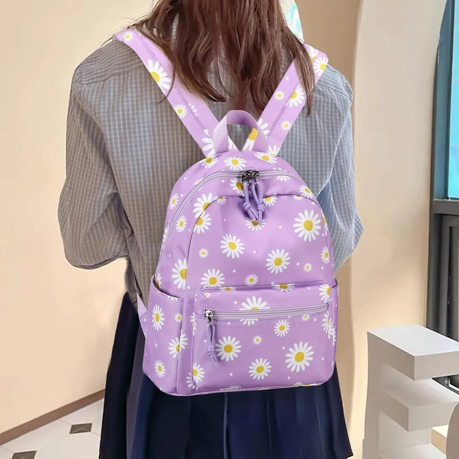Bluboon Girls Mini Backpack Womens Small Backpack Purse Teens Cute Casual School Bookbag(Purple Daisy)