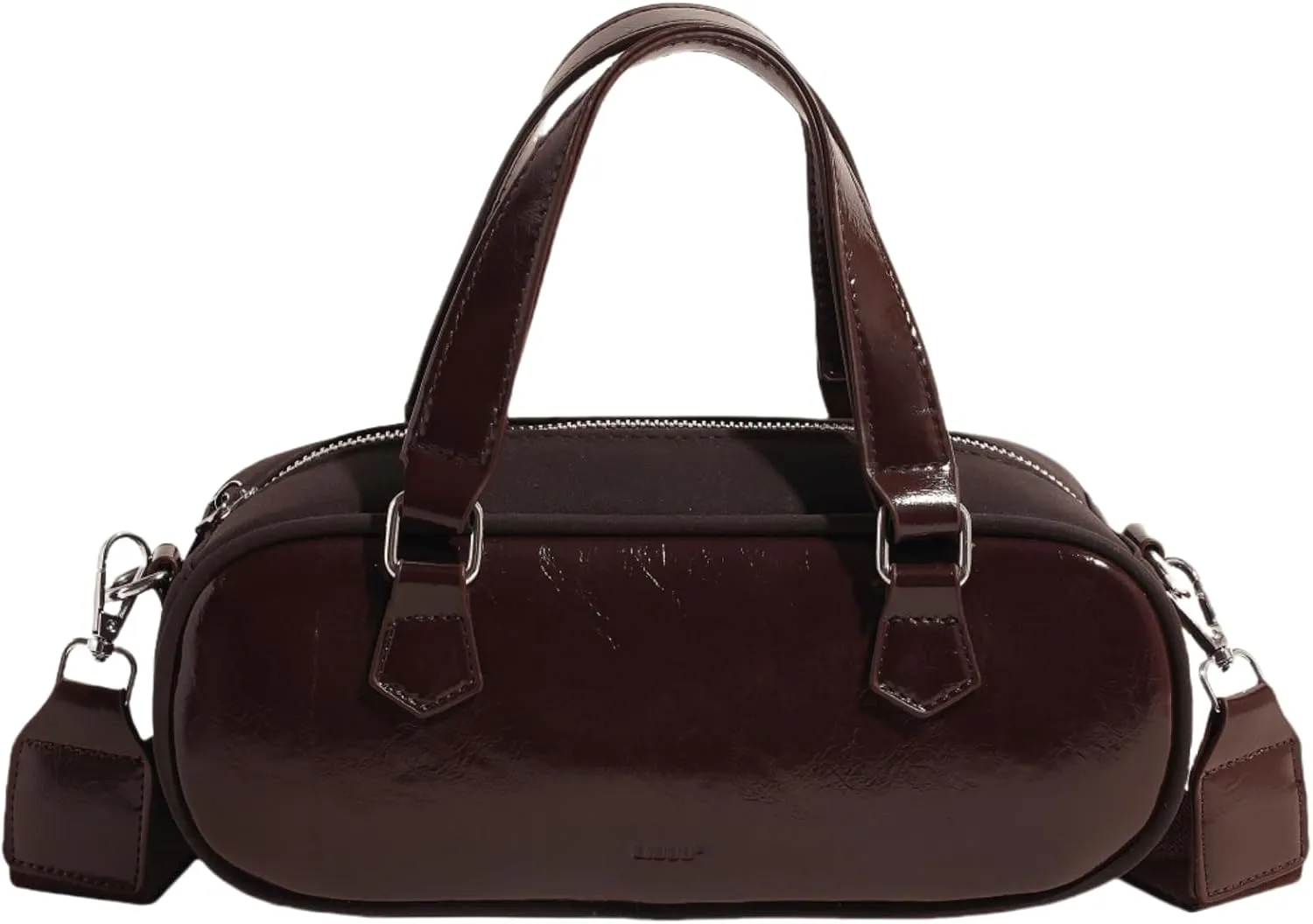 Bowling Tote Handbag for Women Shoulder Crossbody Bag Vegan Leather Satchel Purses with Adjustable Guitar Strap
