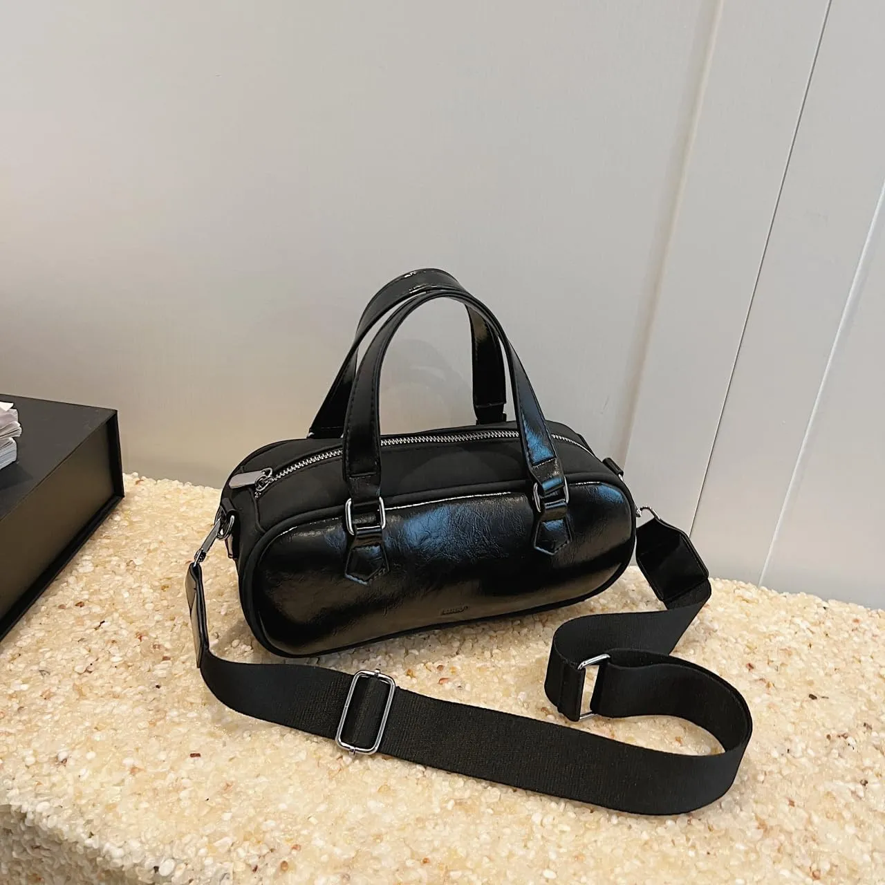 Bowling Tote Handbag for Women Shoulder Crossbody Bag Vegan Leather Satchel Purses with Adjustable Guitar Strap