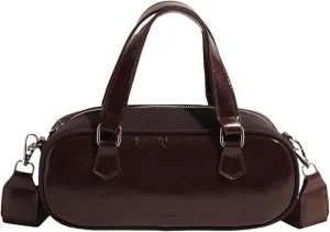 Bowling Tote Handbag for Women Shoulder Crossbody Bag Vegan Leather Satchel Purses with Adjustable Guitar Strap