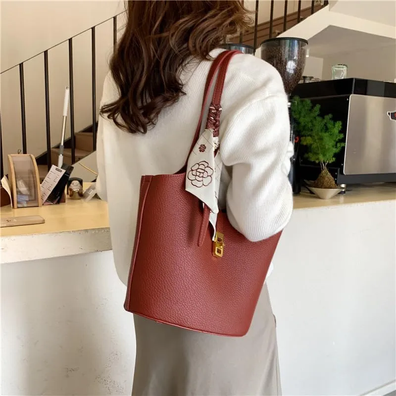Bucket Bag For Women Vintage Bucket Purse Vegan Leather Tote Bag Shoulder Handbag