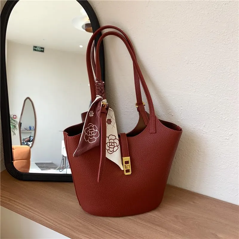 Bucket Bag For Women Vintage Bucket Purse Vegan Leather Tote Bag Shoulder Handbag
