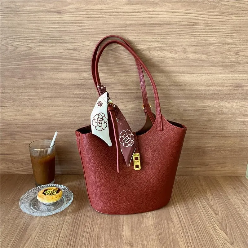 Bucket Bag For Women Vintage Bucket Purse Vegan Leather Tote Bag Shoulder Handbag