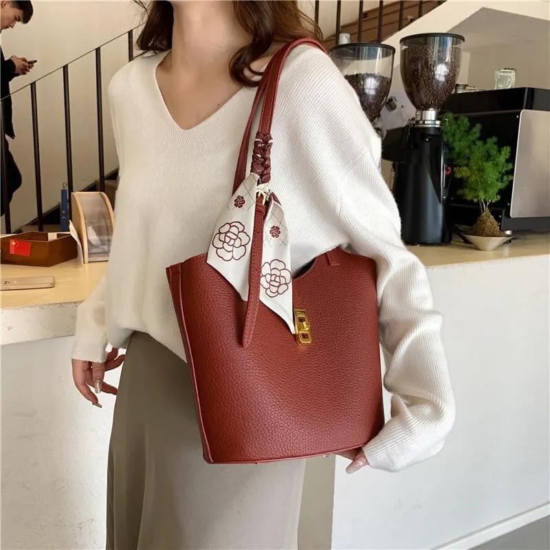 Bucket Bag For Women Vintage Bucket Purse Vegan Leather Tote Bag Shoulder Handbag