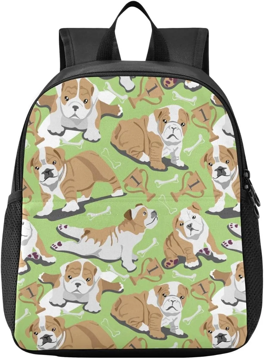 Bulldog Dog Bones Verdant Toddler Backpack for Boys Girls 3-6 Mini Backpacks for Elementary Lightweight Kids Bookbag for Preschool Kindergarten for Travel