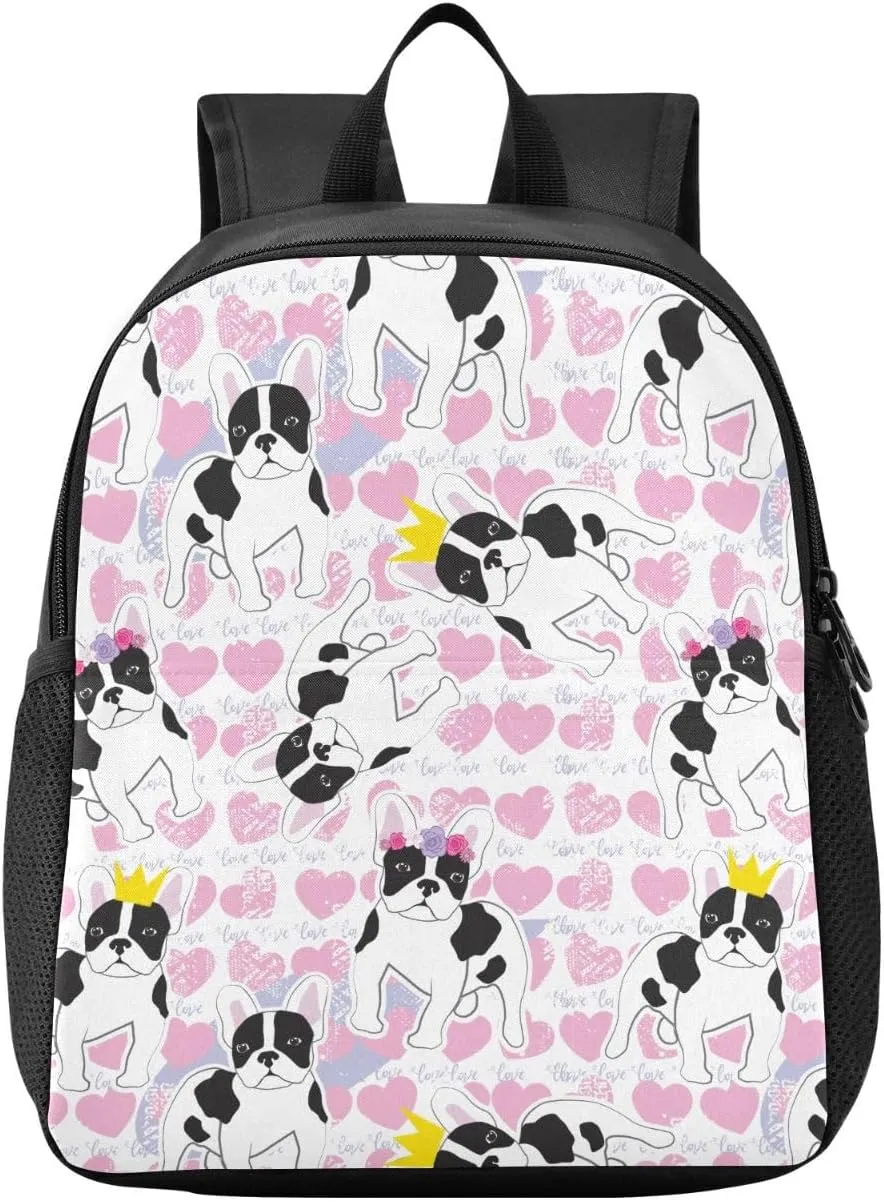 Bulldog Dog Hearts Toddler Backpack for Boys Girls 3-6 Mini Backpacks for Elementary Lightweight Kids Bookbag for Preschool Kindergarten for Travel School
