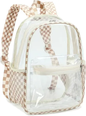 CAMTOP Clear Backpack for Stadium Events Approved 12x6x12 Small Clear Bag Mini Backpacks Purse for festival Concert Work (Brown&White)