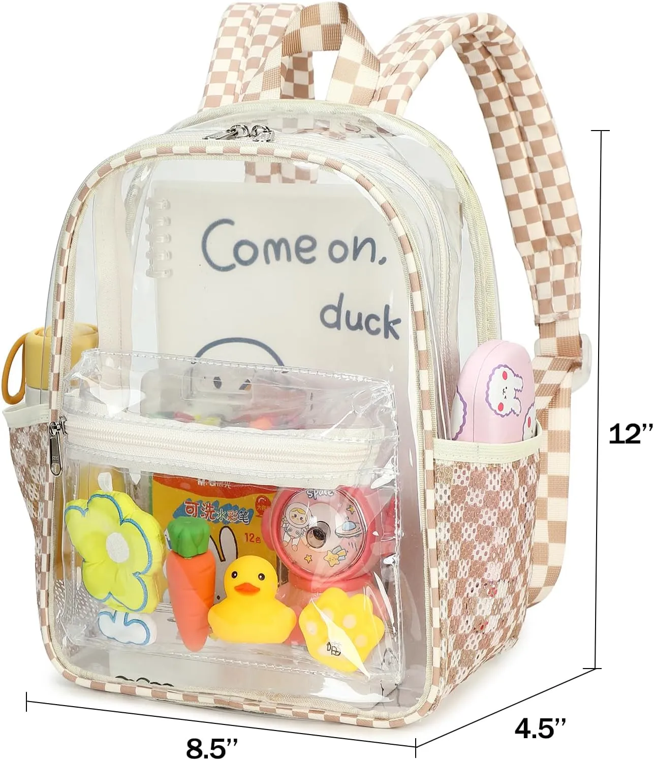 CAMTOP Clear Backpack for Stadium Events Approved 12x6x12 Small Clear Bag Mini Backpacks Purse for festival Concert Work (Brown&White)