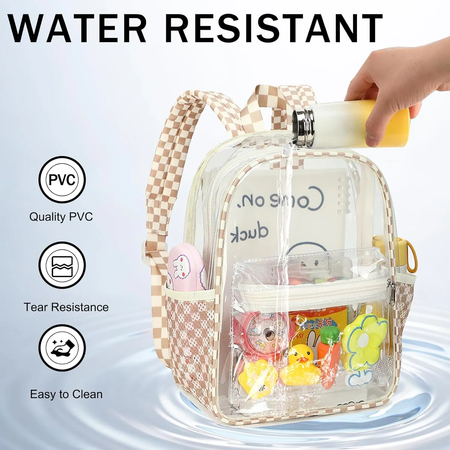 CAMTOP Clear Backpack for Stadium Events Approved 12x6x12 Small Clear Bag Mini Backpacks Purse for festival Concert Work (Brown&White)