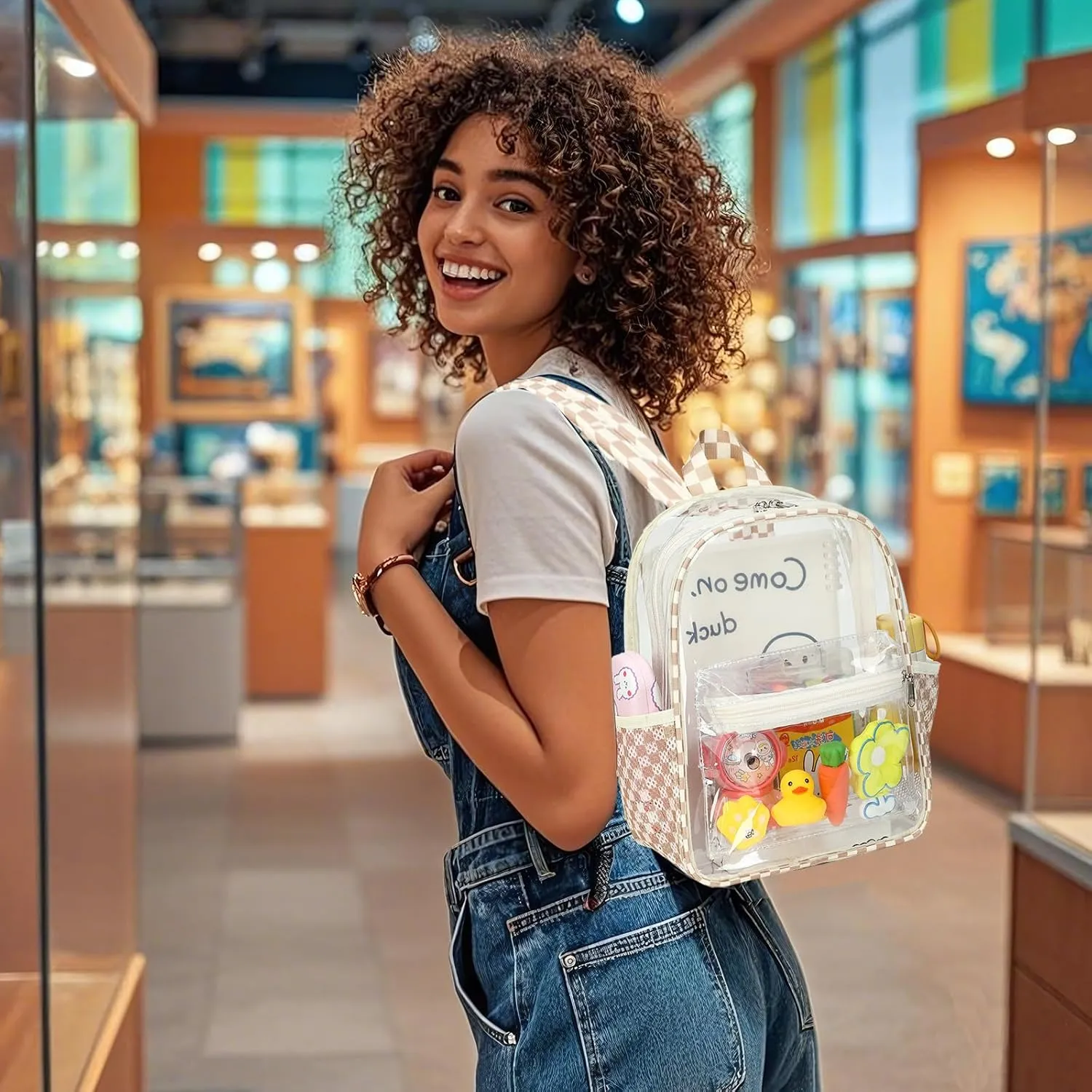 CAMTOP Clear Backpack for Stadium Events Approved 12x6x12 Small Clear Bag Mini Backpacks Purse for festival Concert Work (Brown&White)