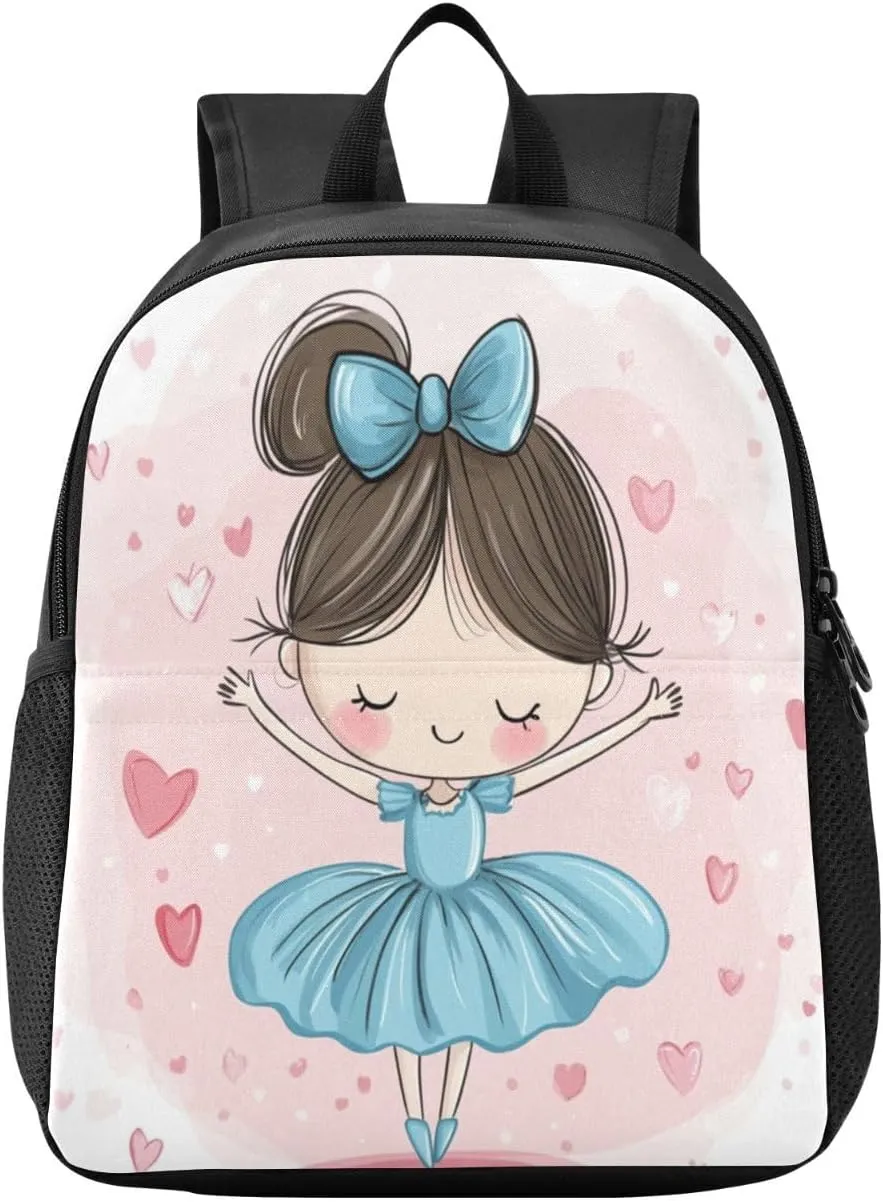 Cartoon Ballerina Heart Toddler Backpack for Boys Girls 3-6 Mini Backpacks for Elementary Lightweight Kids Bookbag for Preschool Kindergarten for Travel