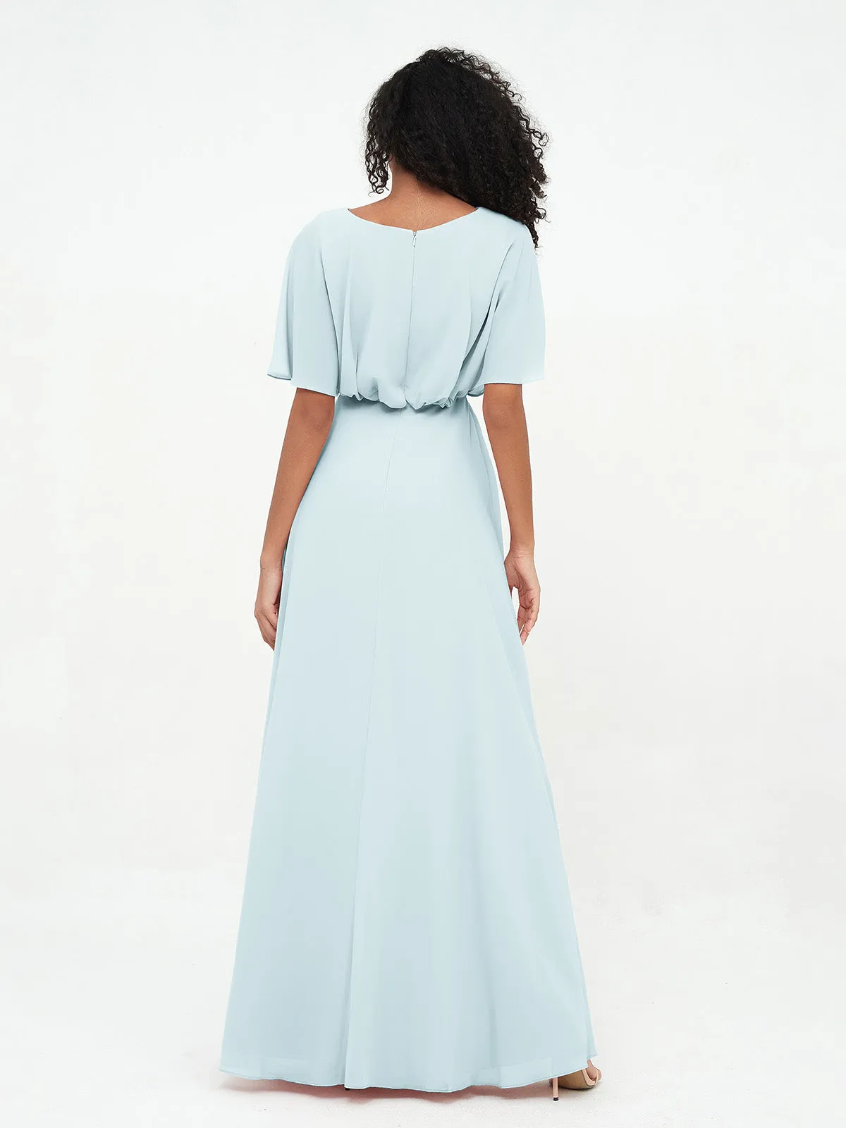 Chiffon Full Length Bridesmaid Dresses with Wrap Mist Plus Size