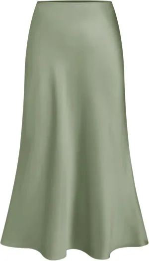 CIDER Satin Solid Ruffle Long Skirt