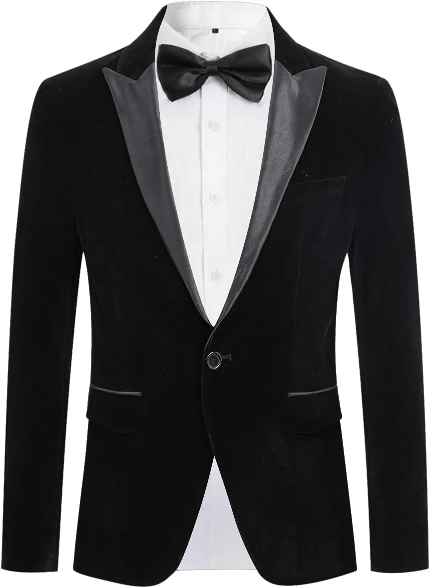 Cloudstyle Men's Peaked Lapel 1 Button Dinner Jacket Wedding Blazer Prom Tuxedo