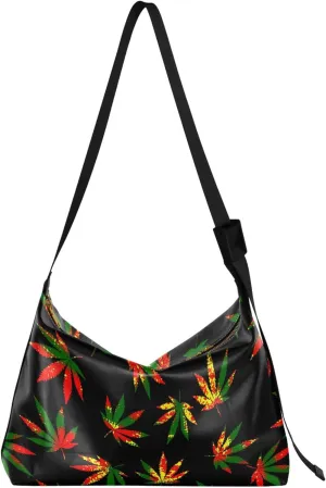 Colorful Maple Leaves Autumn Soft Leather Handbags Hobo Large Men Purses Fashion Leaf Print Crossbody Hobo Purses