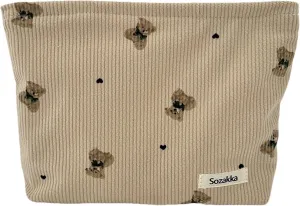 Corduroy Cosmetic Bag Large Women Handbags Purses Zipper Little Bears Makeup Organizer Storage Makeup Bag Girls Case Bags (Khaki)