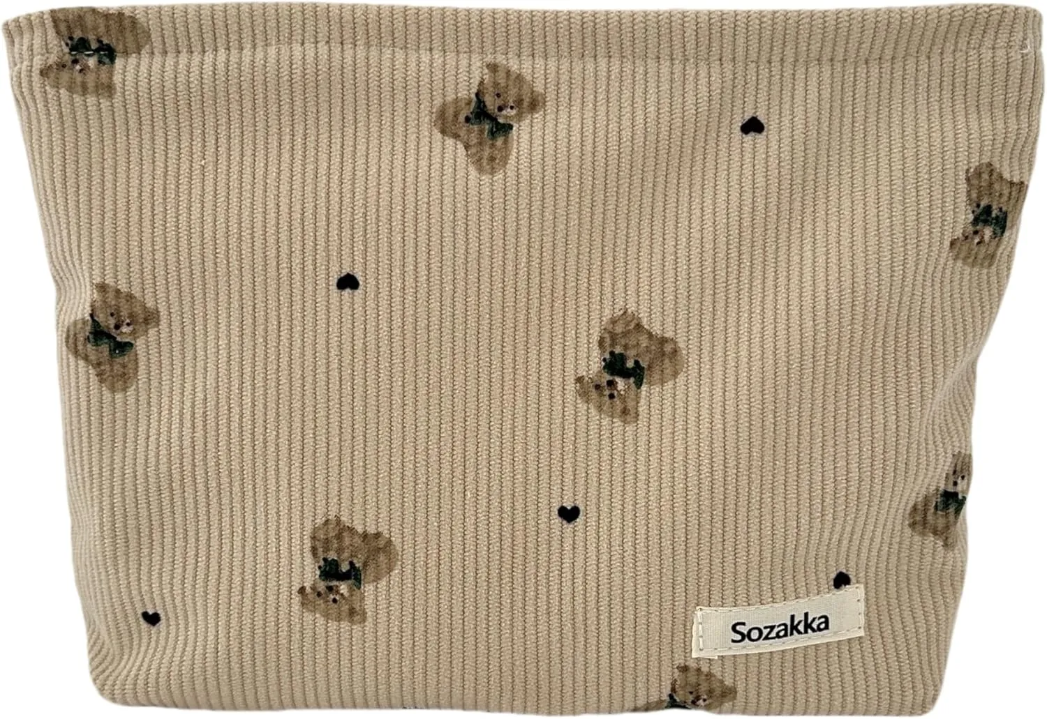Corduroy Cosmetic Bag Large Women Handbags Purses Zipper Little Bears Makeup Organizer Storage Makeup Bag Girls Case Bags (Khaki)