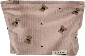 Corduroy Cosmetic Bag Large Women Handbags Purses Zipper Little Bears Makeup Organizer Storage Makeup Bag Girls Case Bags (Pink)