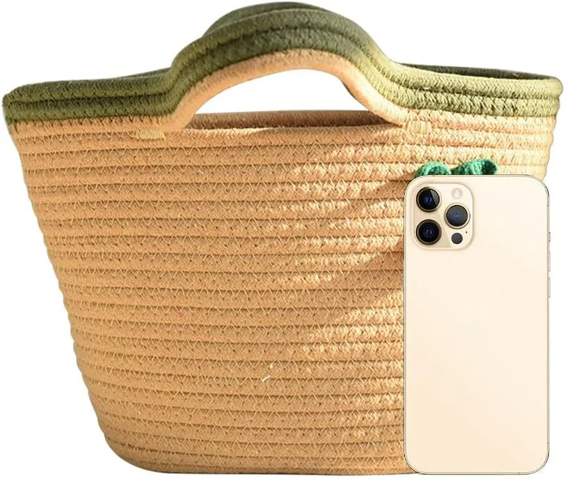 Cotton Bucket Bags For Women Travel Beach Totes Bag Cherry Woven Summer Tote Handmade Straw Beach Hobo Tote Handbag