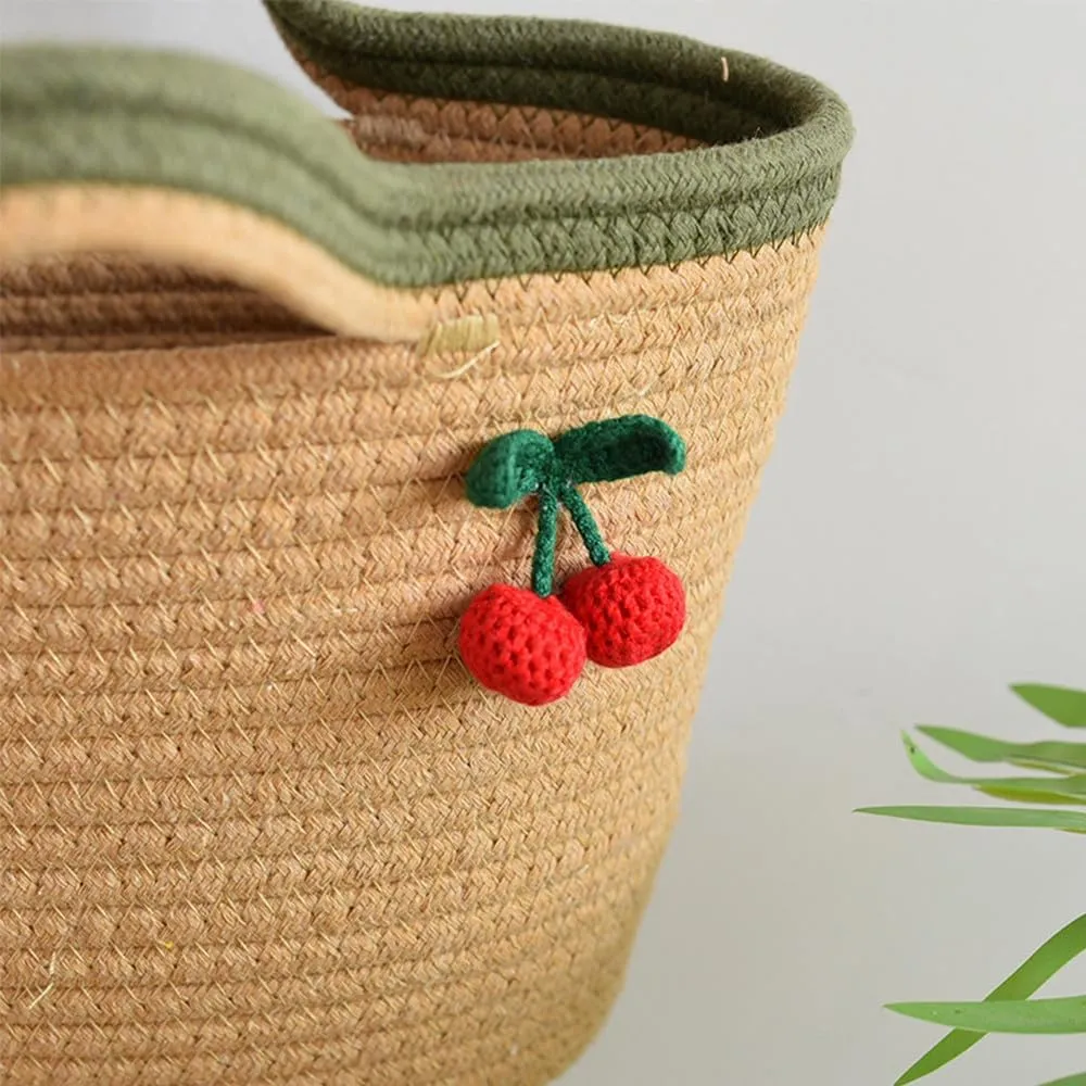 Cotton Bucket Bags For Women Travel Beach Totes Bag Cherry Woven Summer Tote Handmade Straw Beach Hobo Tote Handbag