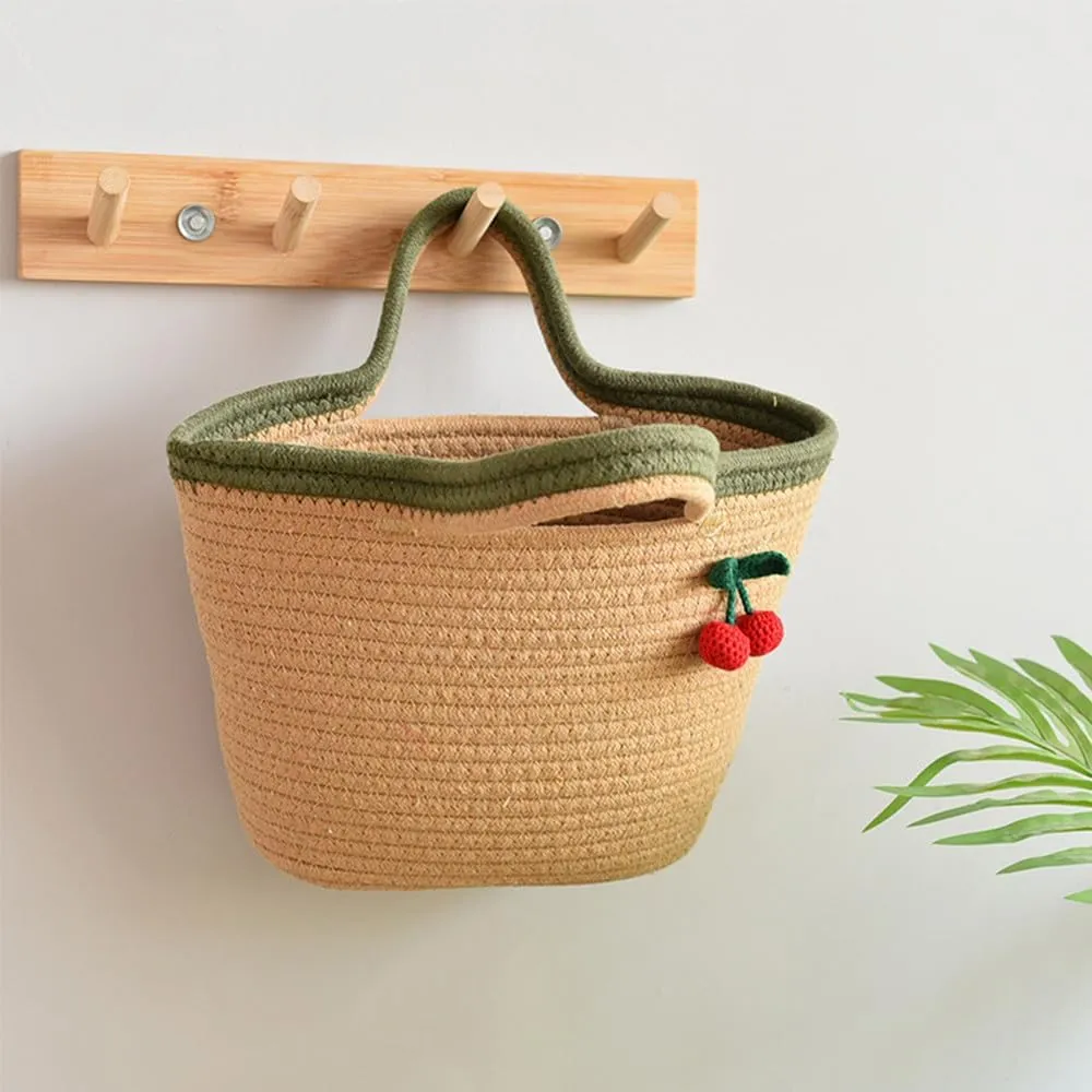 Cotton Bucket Bags For Women Travel Beach Totes Bag Cherry Woven Summer Tote Handmade Straw Beach Hobo Tote Handbag