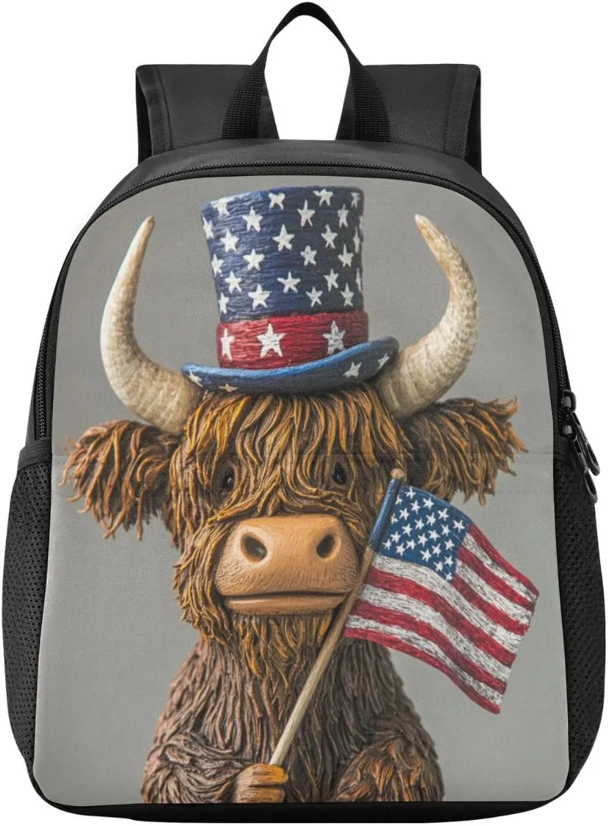 Cow Flag Gray Toddler Backpack for Boys Girls 3-6 Mini Backpacks for Elementary Lightweight Kids Bookbag for Preschool Kindergarten for School