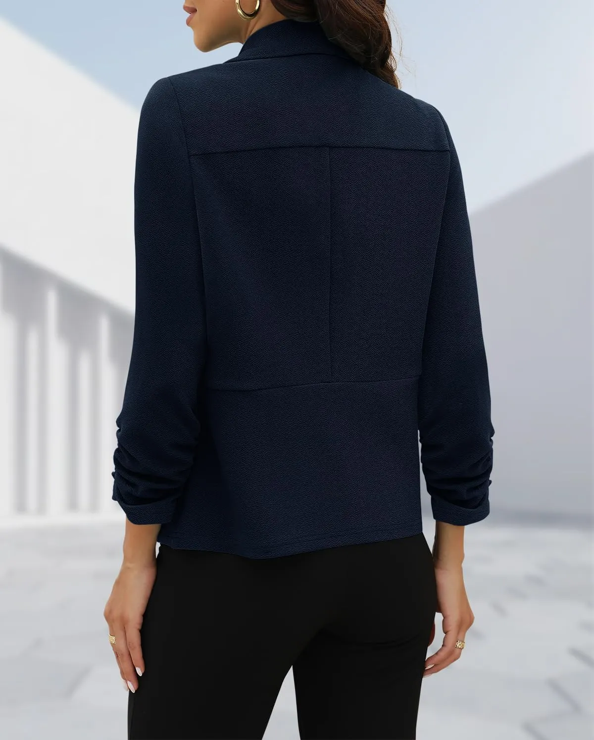 CRAZY GRID Women 3/4 Sleeve Business Casual Blazer Lightweight Fashion Open Front Stretch Suit Jacket