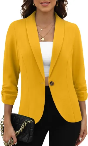 CRAZY GRID Women 3/4 Sleeve Business Casual Blazer Lightweight Fashion Open Front Stretch Suit Jacket